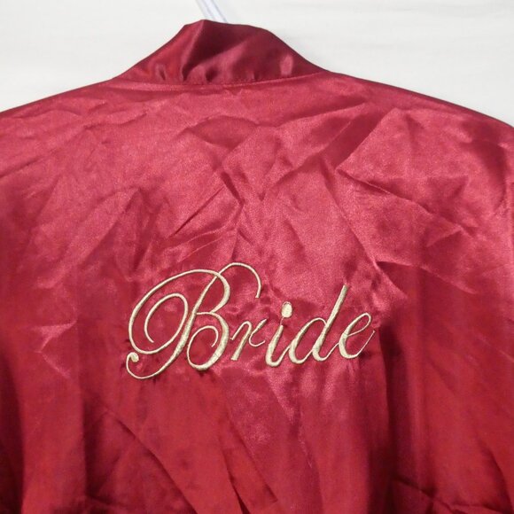 FASHIONABLE HOME WEAR | medium | "BRIDE" Print | Elegant Burgundy Lounge Robe - Picture 1 of 16
